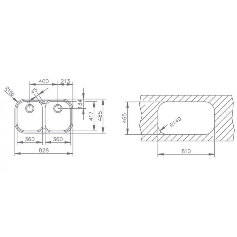 Fregadero inox Teka STYLO2COG, 2 senos, mueble 80c - 2