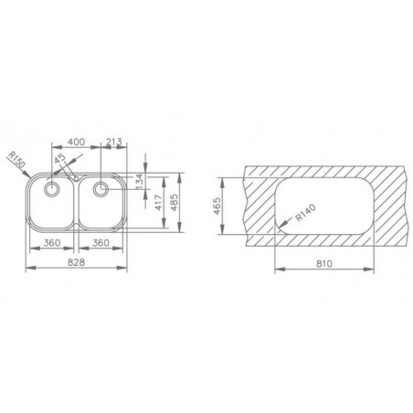 Fregadero inox Teka STYLO2COG, 2 senos, mueble 80c - 2