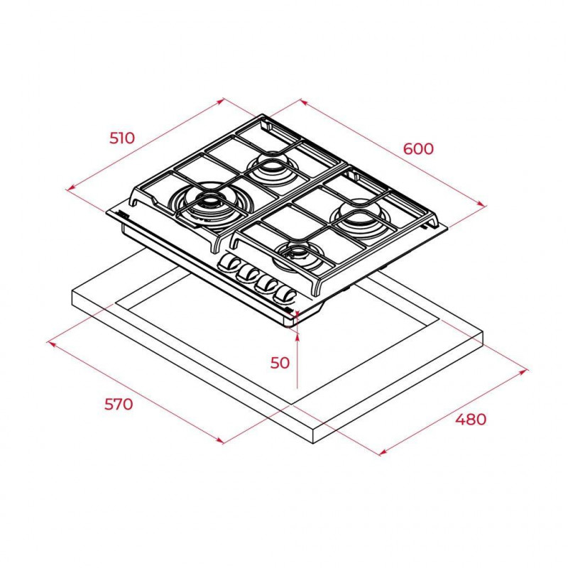 Encimera Cristalgas indep. Teka EXACTFLAMEGZC64320 - 2
