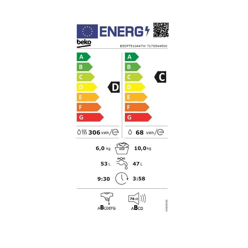 Lavasecadora frontal Beko B5DFT510447W - 5