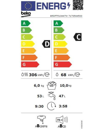 Lavasecadora frontal Beko B5DFT510447W - 5
