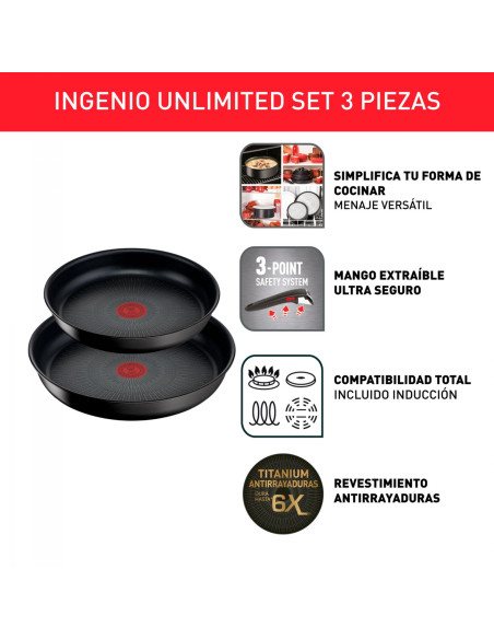 Set de 3 Sartenes Tefal L7639243, Ingenio Unlimited