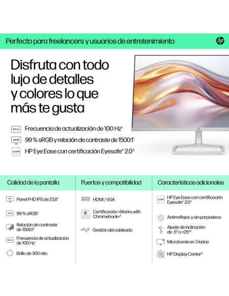 HP Series 5 23.8 inch FHD Monitor - 524sf pantalla para PC 60,5 cm (23.8) 1920 x 1080 Pixeles Full HD LCD Plat