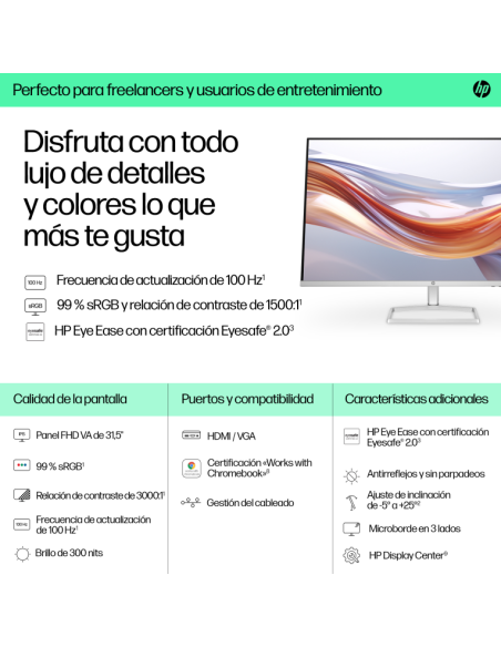 HP Series 5 31.5 inch FHD Monitor - 532sf pantalla para PC 80 cm (31.5) 1920 x 1080 Pixeles Full HD LCD Plat