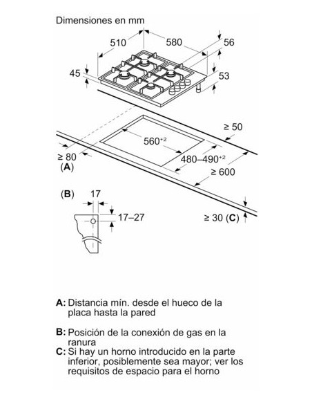 Encimera gas Balay 3ETX464BB