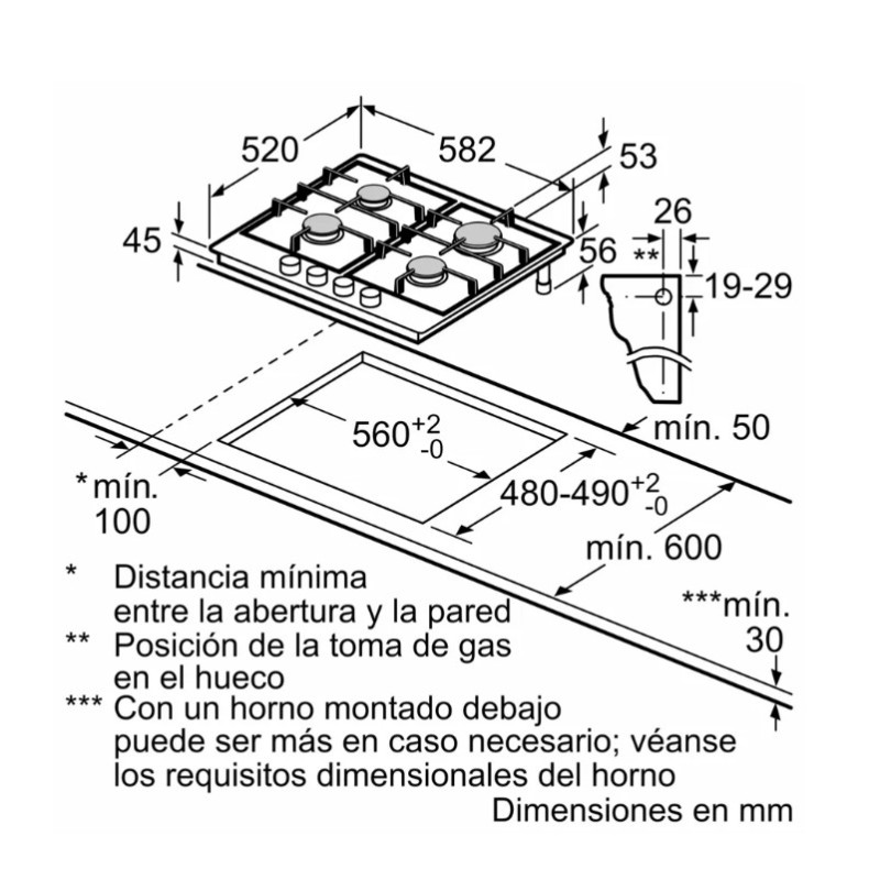 Encimera gas indep. Bosch PCP6A5I90