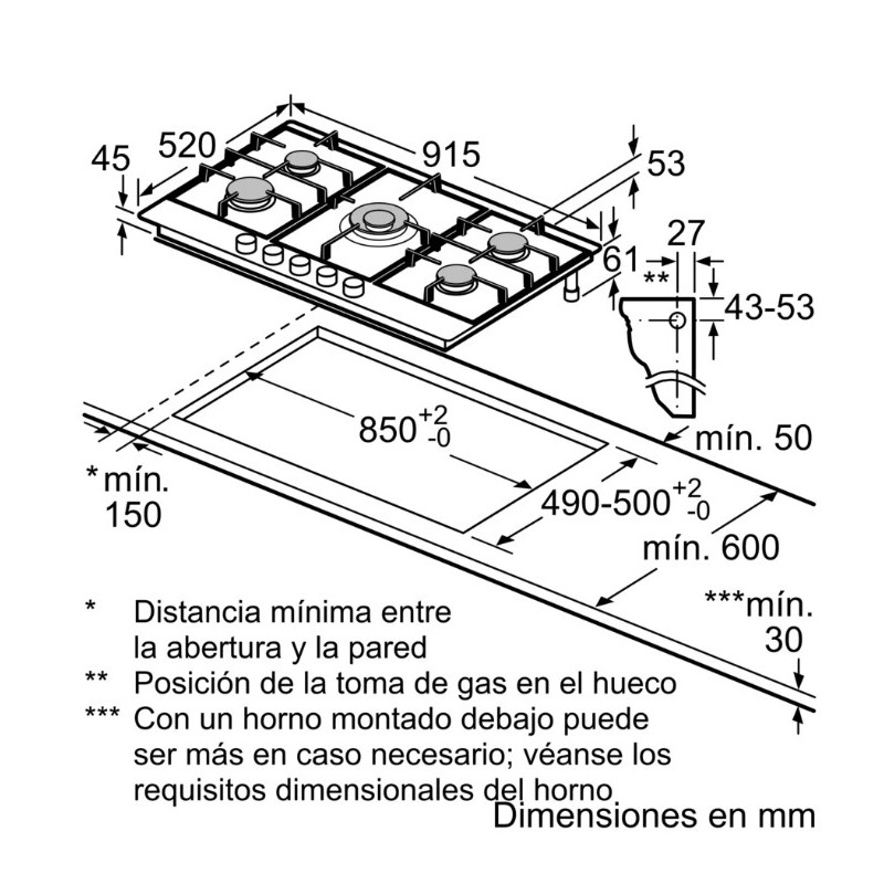 Encimera gas indep. Bosch PCR9A5I90 Encimera gas indep. Bosch PCR9A5I90