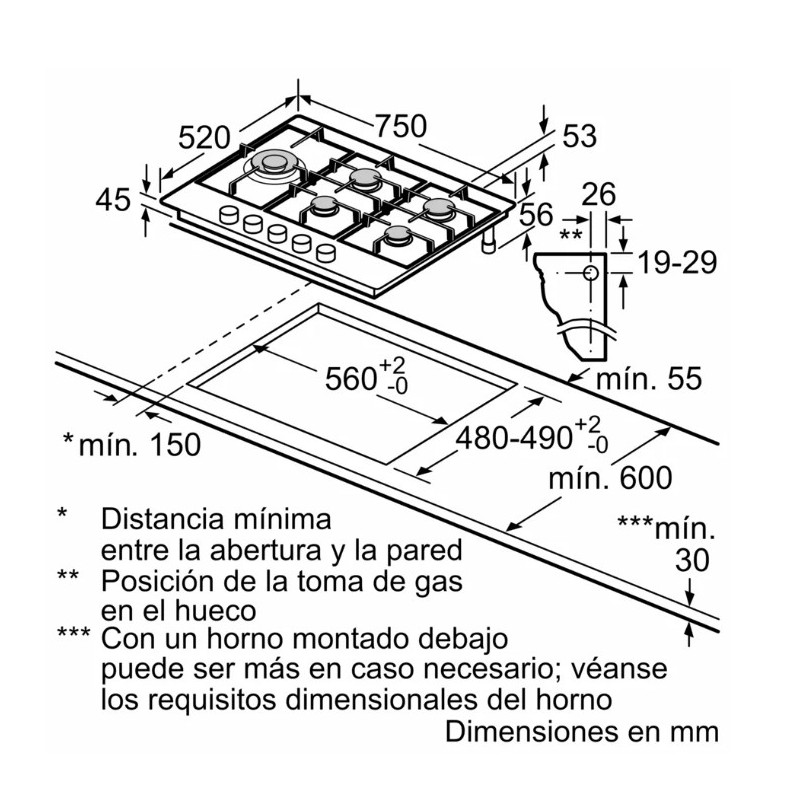 Encimera gas indep. Bosch PCS7A5I90 Encimera gas indep. Bosch PCS7A5I90