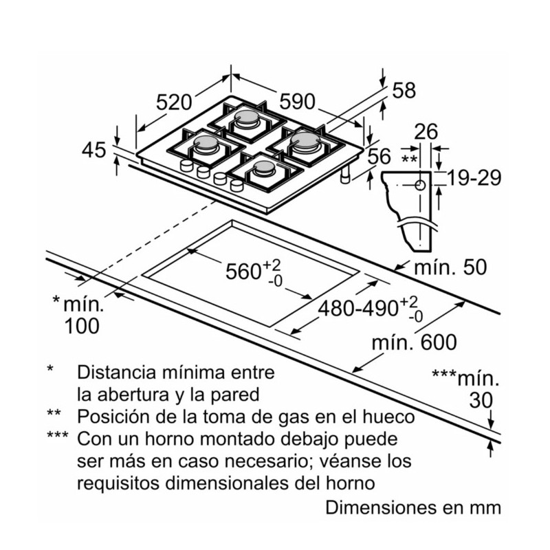 Encimera gas indep. Bosch PNP6B6K40