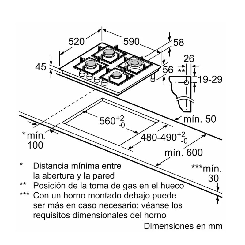 Encimera gas indep. Bosch PPH6A6I10