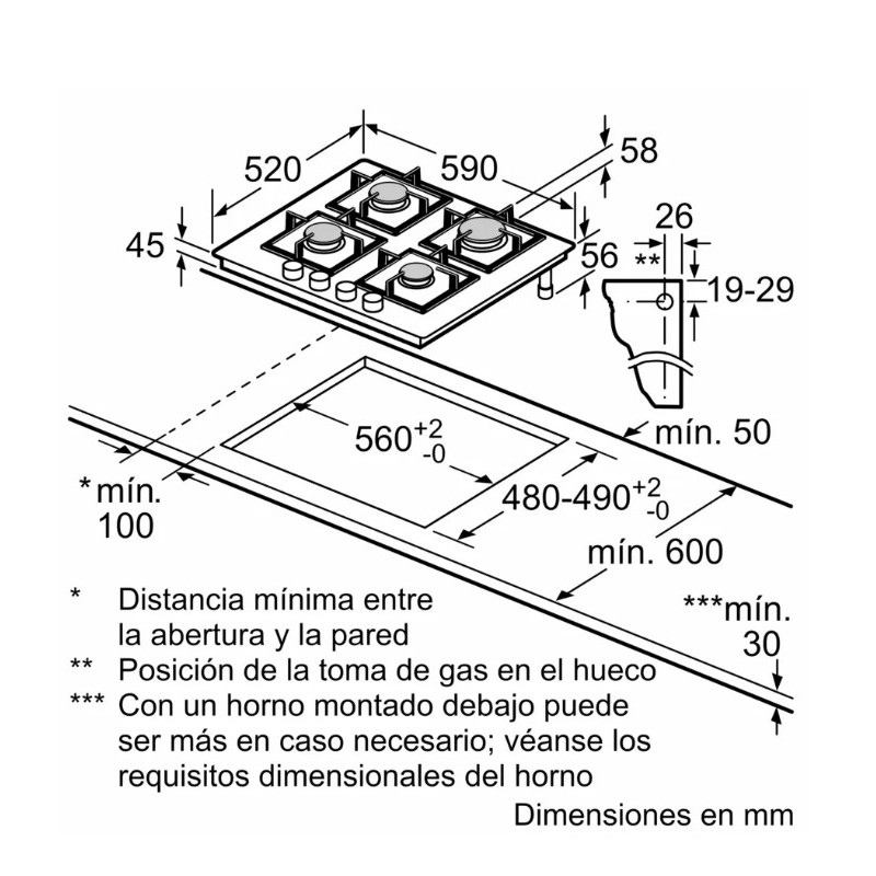 Encimera gas indep. Bosch PPP6A6I10