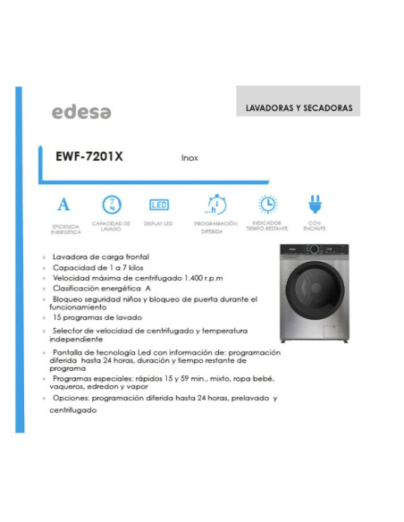 Lavadora frontal Edesa EWF7201X