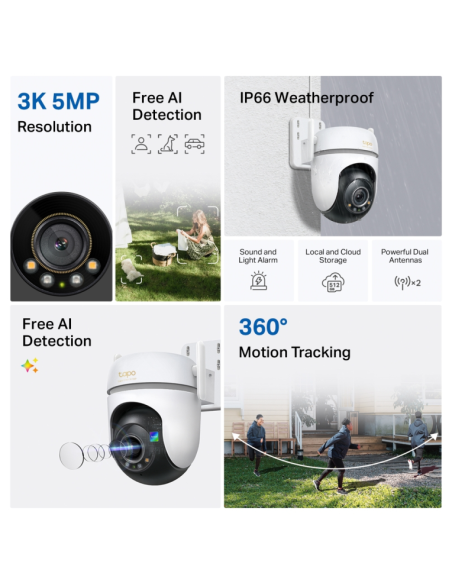 TP-Link Tapo TC43(EU) V2 Esférico Cámara de seguridad IP Interior y exterior 2880 x 1620 Pixeles Techo/Pared/Post