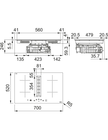 Vitroceramica inducion+extractor indep Mepamsa INDUVALUE700R, recirculante