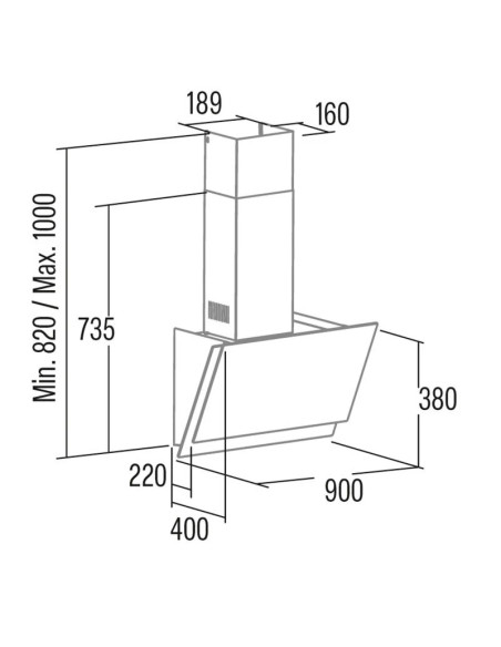 Campana decorativa vertical Cata JUNO+9000GBK