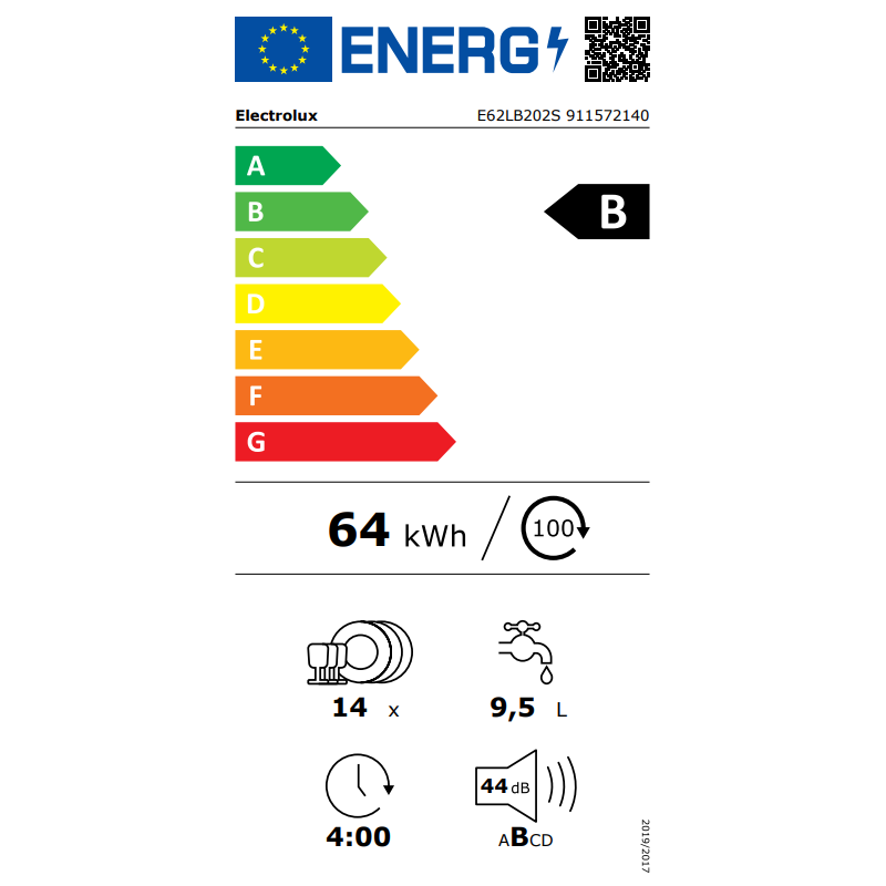 Lavavajillas 60 INT Electrolux E62LB202S